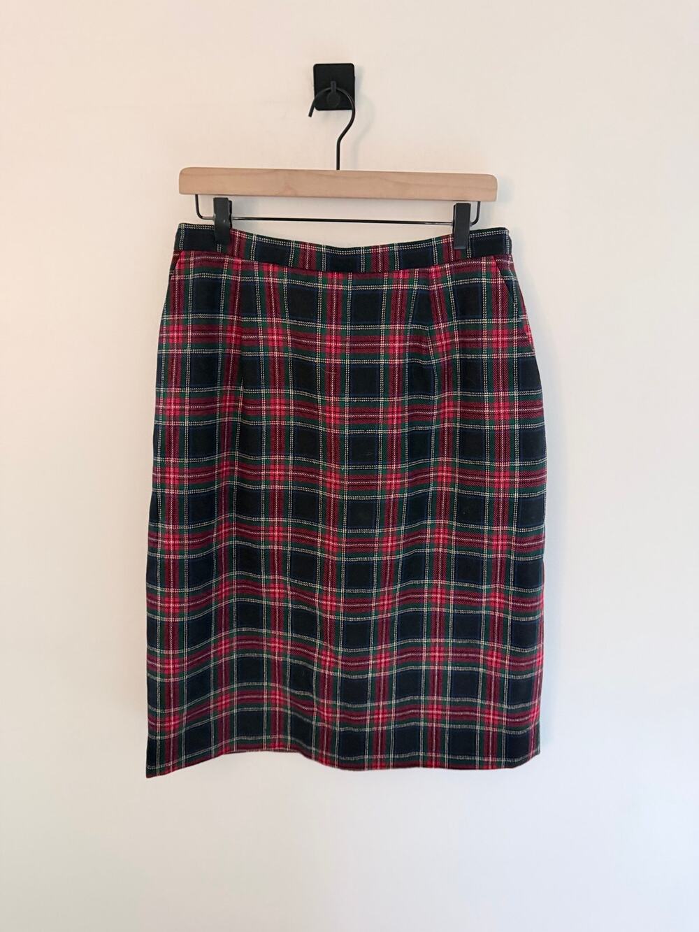 Vintage Pendleton Red Black Green Plaid Holiday 100% Wool Skirt-Size 14